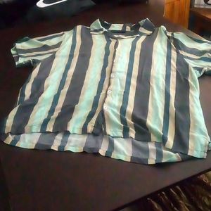 No Boundaries Mens Rayon Shirt Size 2XL Retro Vertical Striped Button Up